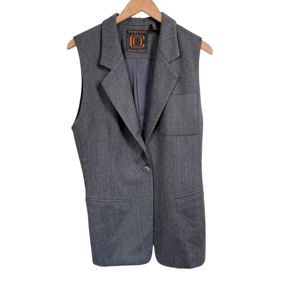 ELLEN TRACY Gray Wool Sleeveless Blazer/Jacket Button Vest Top Women’s Size 6